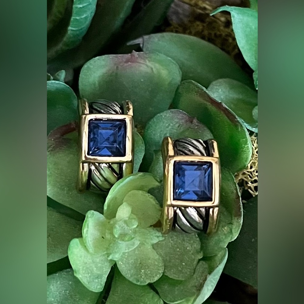 Double Toned Faux Sapphire Earrings - Picture 1 of 5